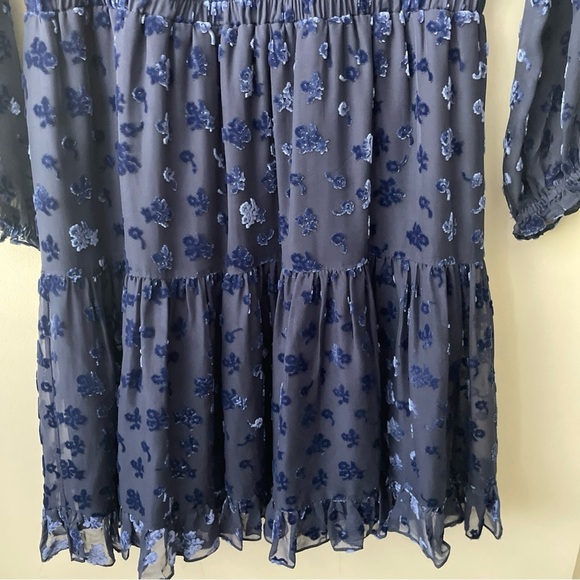 Shoshanna Velvet Floral Levon Dress Silk Blue 6 C3 - Picture 6 of 7